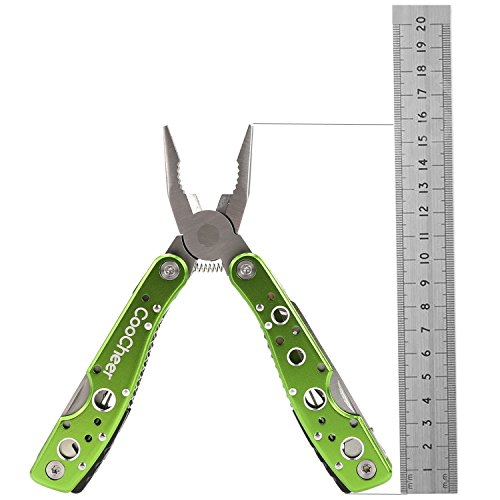 Coocheer Outdoor 9 in 1 Premium Taschen-Multiwerkzeug Zangen Sets Multitool faltbare Kombinationen mit Säge Flaschenöffner Schraubenzieher Messer& mehr (Grün) - 9