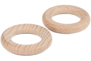SiAura Material 2 Stück Natur Buchenholz Holzringe, 5 cm mit 2,9 cm Loch, Rund, für Basteln Makramee Servietten Ringe Vorhangringe Dekoration