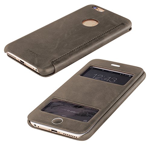SUMGO® Apple iPhone 6, 6s Hülle echt Leder Schutzhülle Flip Cover mit Sichtfenster View Back Case Tasche – in Beige Braun - 5