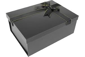 STRBOXONG Black Gift Boxes with Lids and Fixed Ribbon Bow Tie, 225x160x85 mm Small Gift Boxes for Presents, Luxury Sturdy Foldable Cardboard Box with Lids (Pack of 1)