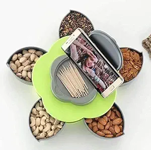 kriya 5 Compartments Flower Candy Box Serving Rotating Tray Dry Fruit, Candy, Chocolate, Snacks Storage Box,Storage Container, Masala Box for Home Kitchen (New Smart Cnady Box)
