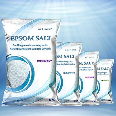 KG Physio Epsom Sels 5kg pour le bain de magnésium pur utilisé pour la régénération et la relaxation musculaire, 4 fragrances disponibles ! Incluant la lavande, le romarin et l'eucalyptus. (romarin)