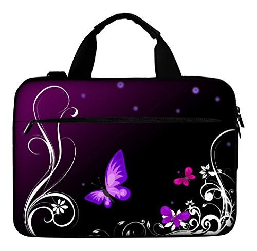 PEDEA Canvas Design Notebooktasche 17,3 Zoll (43,6 cm) mit Schultergurt, purple butterfly