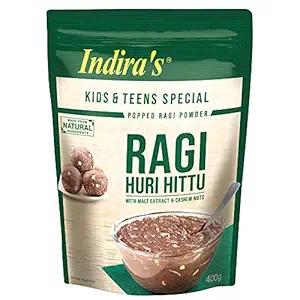 Indira?s Ragi Huri Hittu - Teens & Kids Special (400g), Popped Ragi-Finger Millet Flour with Cashew Nuts, Malt, Spices, Ragi Malt Mix, Instant Ragi Porridge Mix, Instant Ragi Laddu Mix