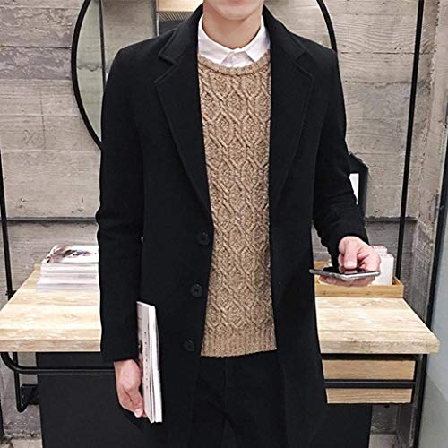 Männer Nner Lange Wolljacke Formalen Langarm Taste Einfarbig Trenchcoat Jeansmantel Kleidung Mantel (Color : Schwarz, Size : 2XL)