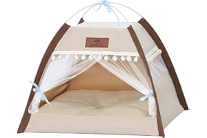 Vinnykud Tipi Zelt für Haustiere Katzenzelt mit doppelseitiger Matte + Bambusmatte Hundezelt Wegklappen Haustier Zelt Möbel Hundebett Katzenbett