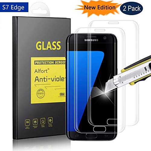 Alfort 2-Unidades Protector de Pantalla para Samsung Galaxy S7 Edge, 5.5 Pulgadas, Cristal Templado 0,26mm Dureza 9H Alta Definicion 3D Touch No Burbujas [ Cobertura Completa ] Transparente