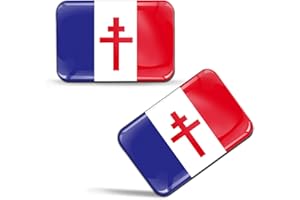 Biomar Labs® 2 x 3D Flexibles Autocollant Stickers France Libre Drapeau Français de la Résistance Général de Gaulle Flag Croix de Lorraine Adhésif Décoration Voiture Fenêtre Auto Moto Tuning F 73