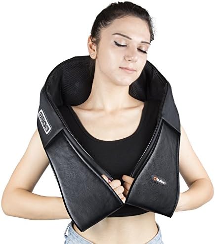 Shoulder Massager, Otufan Shiatsu Back Neck Massager Adjustable Intensity Electric Shoulder Massager with Heat Deep Kneading Tissue Massage for Muscle Pain Relief Relaxtion on Office Home Car (Black)