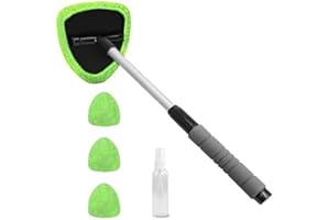 YUANPGKY Outil de nettoyage de pare-brise de voiture, kit de nettoyage de vitres, outils de nettoyage de pare-brise avec poignée rétractable, kit d'essuie-glace intérieur de voiture avec 3 tampons en