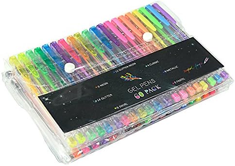 Gel Pens Set Colored Pens with Refills for Kids Adult Coloring Books Top Quality Coloring Pens Pack of 60 includes Glitter Metallic Neon Pastel Swirl Classic More Ink Lang Lasting Cute Office Supplies Best Gift