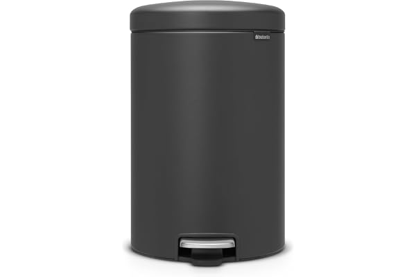 Poubelle à pédale Brabantia NewIcon 20 L | Couvercle anti-odeurs silencieux et bac en plastique | Poubelle compacte antidérapante pour cuisine, bureau, salle de bain ou chambre | Mineral Infinite Grey