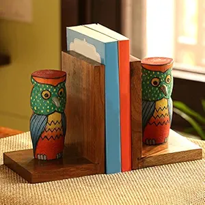 ExclusiveLane 'Owly-Guards' Owl D cor Book Holders Stand Case and Wooden Home Decorative Kids Room Office Heavy Book End Desk Organizer Book Stopper & Bookends