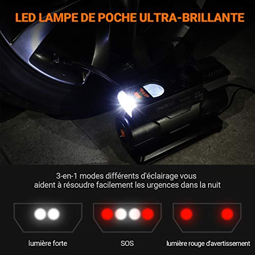 TACKLIFE Compresseur Voiture, 40L/Min Gonfleur Electrique, 12V 150PSI Mini Compresseur Portable avec Grand LCD Écran, LED Lampe - Bruit Faible