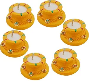 Sky Trends Handmade Matki Candles Diwali Gift Set, Best Gift Diwali Home Decorative Candle White 6-Diya Set