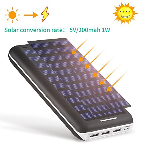 Caricabatterie Portatile Power Bank PLOCHY 24000mAh Batteria Esterna 2 Porte di Entrata(Lighting & Micro 2.1A USB) con 3 Porte USB(3 * 2.4A) Caricabatterie Solare per iPhone, iPad, Samsung, Huawei, Nexus, HTC e altro smartphone, tablets(Bianco)