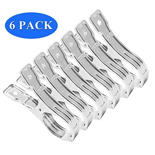 ZILONG Wäscheklammern, Große Klammern, Clips aus Edelstahl, Ideal für Handtücher, Strandtücher, Bettwäsche und dicke Kleidung, Um vermeiden herunterzufallen und wegzufegen, Silber