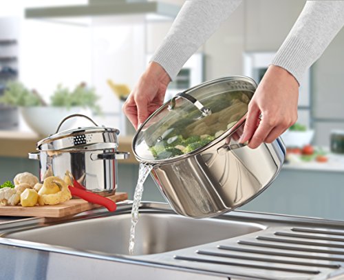 axentia Kochtopf Pado aus poliertem Edelstahl 16cm – Topf mit Glasdeckel – Suppentopf mit Schüttrand – Schmortopf für Induktion, Gas, Ceran & Elektro-Herd - 5