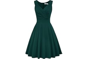 GRACE KARIN Damen Rockabilly Knielang Vintage Kleid Faltenrock Retro Kleider