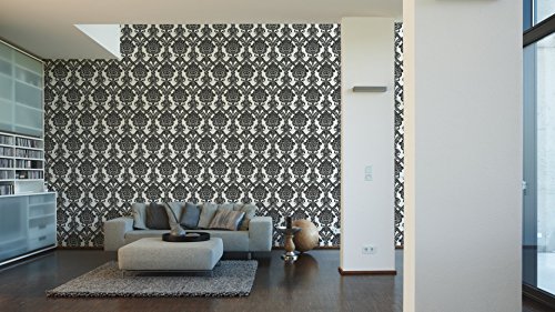 Livingwalls 554949 Vliestapete Flock, Mustertapete, neo-barock, schwarz, weiß - 4