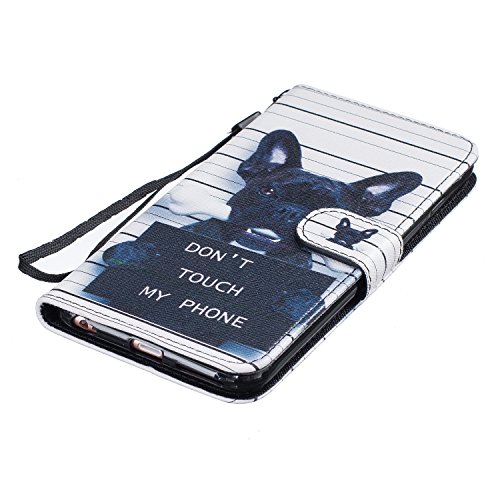 iPhone 6 Plus Hülle,iPhone 6S Plus Hülle,Cozy Hut Lederhülle Leder Tasche Case Cover für iPhone 6 Plus / 6S Plus (5,5 Zoll) Hülle PU Schutz Etui Schale Schwarz niedlichen Welpen Muster Design Backcover Flip Cover Wallet Hard case im Bookstyle mit Standfunktion Karteneinschub und Magnetverschluß Etui Flip Case – Black Dog - 5