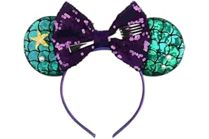 EGSHUFU Mouse Ears Headband, Mouse Ears Gift for Women Girls, Sequin Bow Headband Role Play Accessories Party Decorations(Mermaid)