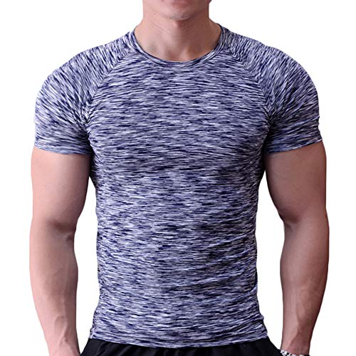 Musclealive Uomo Magro Stretto Compressione Livello Base Manica Corta Maglietta Bodybuilding Top Poliestere e Spandex