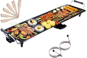 COSTWAY Electric Teppanyaki Table Grill, BBQ Griddle | Non-stick Barbecue Hot Plate with Wooden Spatulas and 2 Egg Rings (XXL, 90 x 23CM)