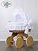 **BRAND NEW LUXURY NATURAL WICKER CRIB / MOSES BASKET / BASSINET WITH HOOD, SOLID WOODEN BASE, WHITE WITH LACE BEDDING SET + BRITISH MADE MATTRESS