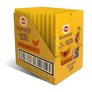 Pedigree RANCHOS Super Bones, 70 g, Pack of 12, Yellow