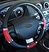 Produktbild 'Ausgezeichnete Qualität' Universal Lenkradbezug Leder schwarz rot chrom für Auto Anti rutsche Durchmesser 37 – 39 cm + 1 Wandtattoo PC "Ersatzteile Auto Europa gratis