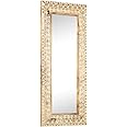 vidaXL Solid Mango Wood Hand-Carved Mirror - Bohemian Style Rectangular Wall Mounted Decorative Mirror with Natural Finish