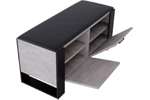 MRBLS_HOME MRBLS Schuhschrank mit Sitzbank - Modernes Design & Robuste Qualität – Schuhregal Geschlossen Schuhbank Garderobenbank mit Sitzfläche Sitzpolster – erhältlich in 6 Farben (Beton - Schwarz Matt)