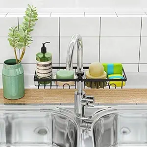 Hixomer 2 Pcs Faucet Storage Soap Sponge Dish Hanging Holder Metal Sink Caddy Organizer Drainer Clamp Rack for Kitchen Bathroom Tap Rack