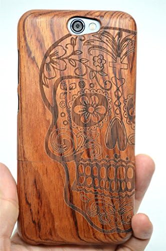 HTC One A9 Case, Wood Collection(TM) Wood Case for HTC One A9 ( Rose Wood Skull)- Wood Collection(TM) Handmade Wooden Case and Cover for Your Smartphone and Tablet