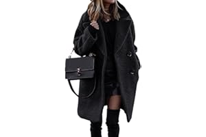 ORANDESIGNE Manteau d'hiver Femme Duveteux Polaire Revers Manches Longues Bouton Chaud Fausse Fourrure Vêtements D'extérieur Veste Sherpa Cardigan