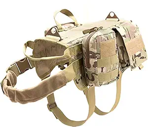 Emily Pets Dog Tactical Service Harness Training Molle Vest Adjustable Camouflage Harness with 3 Detachable Pouches (Extra Large)