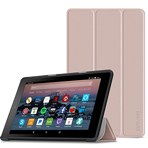 Das neue Fire 7 2017 ( 7-Zoll-Tablet, 7. Generation) Hülle Case - Infiland Ultra Smart Dünn Tri-Fold Muschel PU Leder Ultra Schlank Superleicht Ständer Shell Cover Schutzhülle Etui Tasche für Amazon Fire 7 17,7 cm ( 7-Zoll, 7. Generation - 2017) (mit Auto Schlaf / Wach Funktion) (Rosa Goldene)