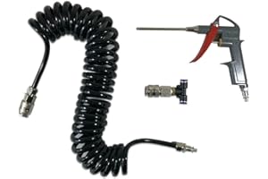 RETAAJ Heavy Duty Air Duster Gun Quick Connects High Pressure Recoil Hose Dust Air Blow Compressor Cleaning Kit Lorry Truck Car (5M, Black)