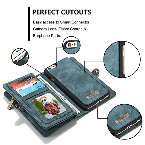 A9H iPhone 6 Multifunktions Hochwertigen PU Leder Handy Tasche mit Schutzhülle Handyhülle hülle und Geldbörse 2 in 1,Grün - 4