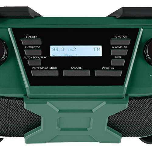 oneConcept Worksite Outdoor Baustellenradio Bluetooth Lautsprecher (spritzwassergeschützt, DAB+, UKW, MP3-fähiger USB Port, Weckfunktion, Batterie- oder Netzbetrieb) grün - 5