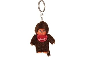 Sekiguchi 2534 - Fille ou Garçon Monchhichi Original, en Peluche Marron, avec Bavoir, Porte-Clés, environ 10 cm, Assortis