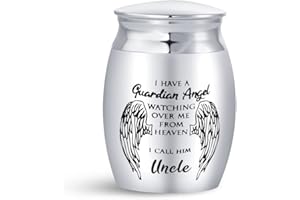 MiniJewelry Uncle Mini Cremation Urn for Ashes Family Men I Have a Guardian Angel Watching Over Me from Heaven Sepulchral Cinerary Funeral Keepsake Memorial Jar