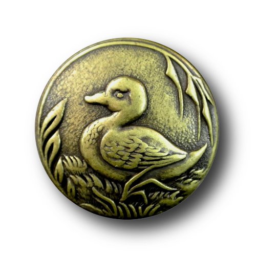 Knopfparadies Sewing Buttons - Set of 6 Lovely Metal Buttons, Duck Theme for Hunting Clothings - Colour: Antique Brass, Ø approx. 21 mm