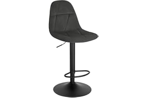 Lestarain Tabouret Bar, Chaise de Bar, Tabouret de Comptoir, Tabouret avec Dossier, Réglable en Hauteur, Pivotant à 360°, enVelours, Cadre en Métal, Hauteur d'Assise 60-81cm, Gris foncé, LBAI64001-1