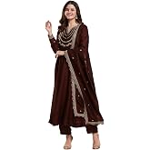 MOKOSH Women's Silk Embroidered Anarkali Kurta and Pant Set with Dupatta | 3 Piece Ethnic Kurta Set for Women | Regular Fit T