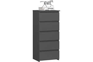 ‎AKORD AKORD | Kommode mit 5 Schubladen| Rollschubladen | Schubladenschrank Kleiderschrank | Sideboard mit Ablage | Robust | Universal Design | Graphitgrau
