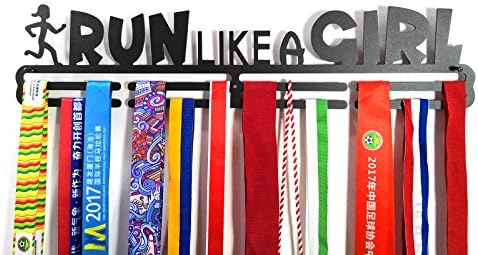 shangmaidianzi Running Sports Medal Holder Medal Hanger Display Run Like a Girl Runners Metal Carbon Steel Two Tiers Professional Wall Mount Black