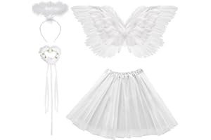 WILDPARTY Engel Teufel Kostüm Damen Weiße, TUTU-Rock, Engel Flüge, Heiligenschein und Zauberstab, Engelsflügel Deko Kostüm, Halloween Kostüme Karneval Party Cosplay Erwachsenes Feenflügel