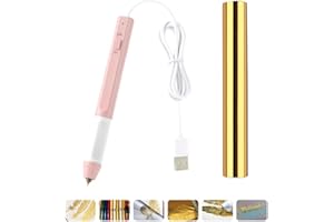 CYFUN DESIGN Heat Foil Pen & Glimmer Hot Foil Roll Bundle Sets,USB 0.8mm Fine Tip Heat Activated Foil Drawing Pen for Card Making Scrapbooking Tool Kits with USB Cable DC5V,Heating Hot Stamping Pen